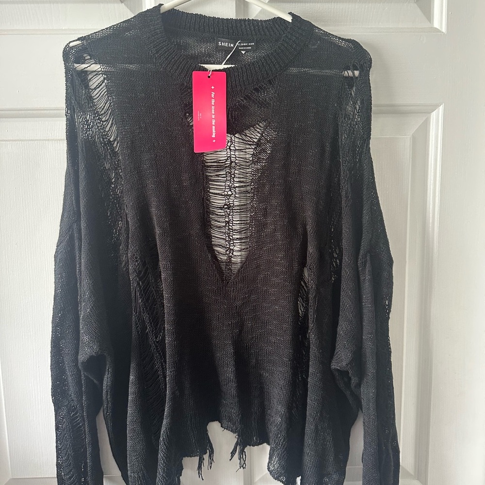 Black Distressed Knit Sweater